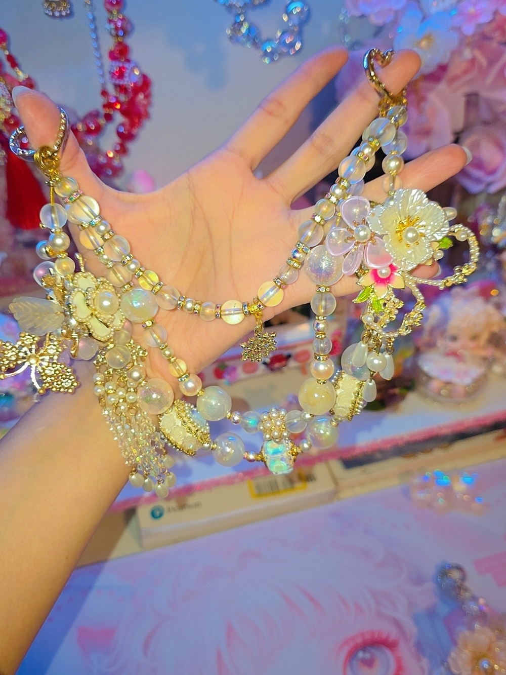 Gold and Pearl Floral Bag Chain